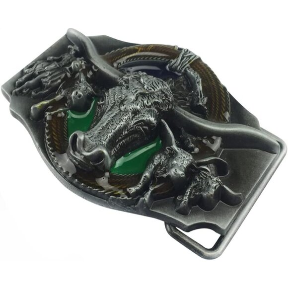 Men Green American Western Nickel Free Cowboy Celtic Vintage Animal Belt Buckle - Picture 4 of 7